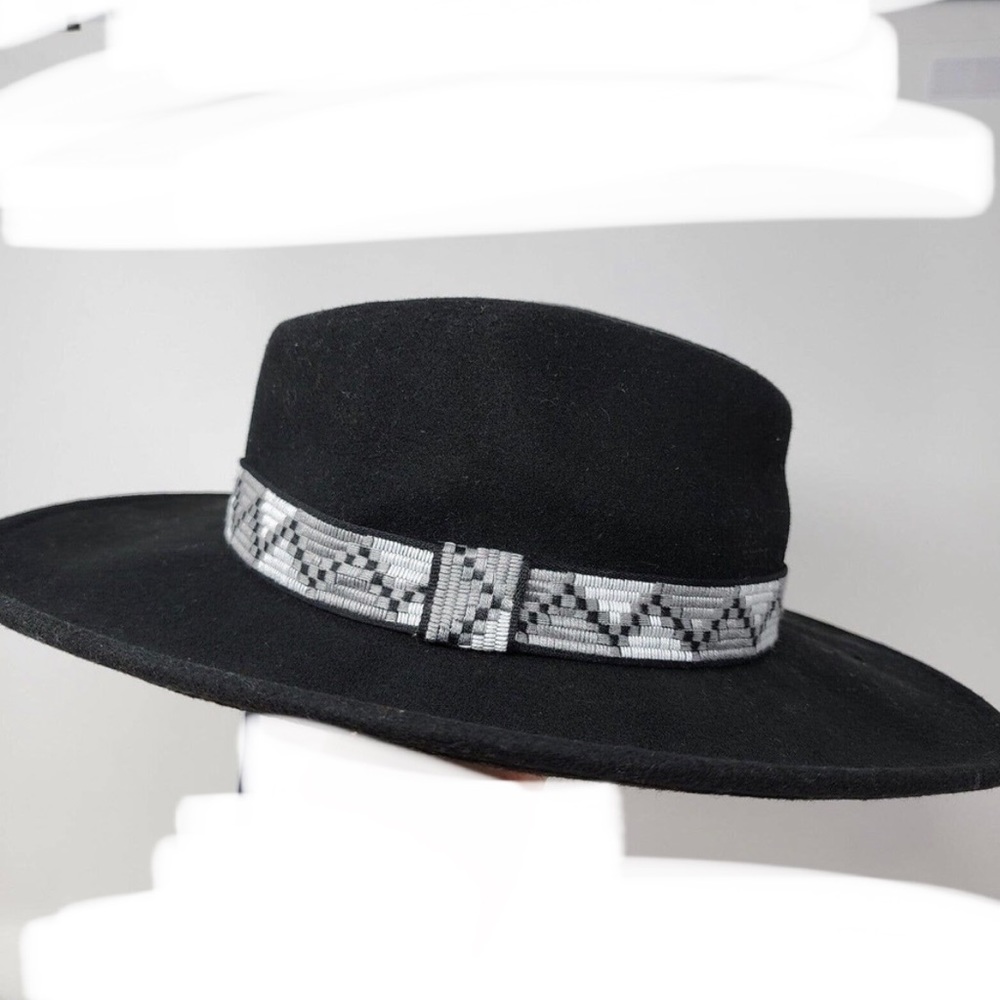 Cool black shade hat Black 100% Wool Hat Western Gray Trim